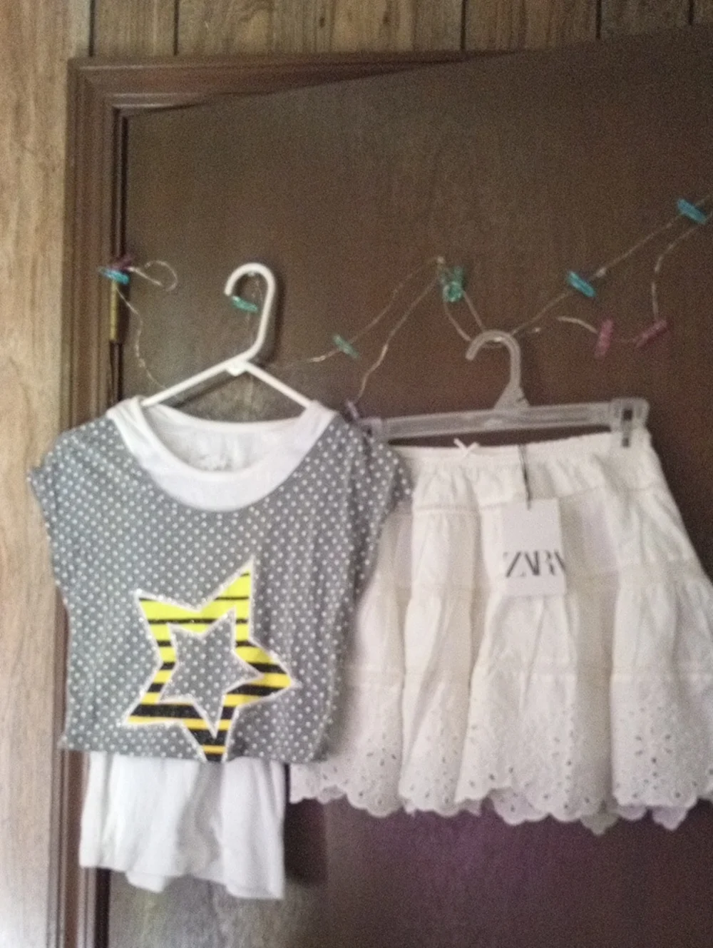 Zara White Eyelet Tiered Skirt with Scalloped Hem#FREE TOP